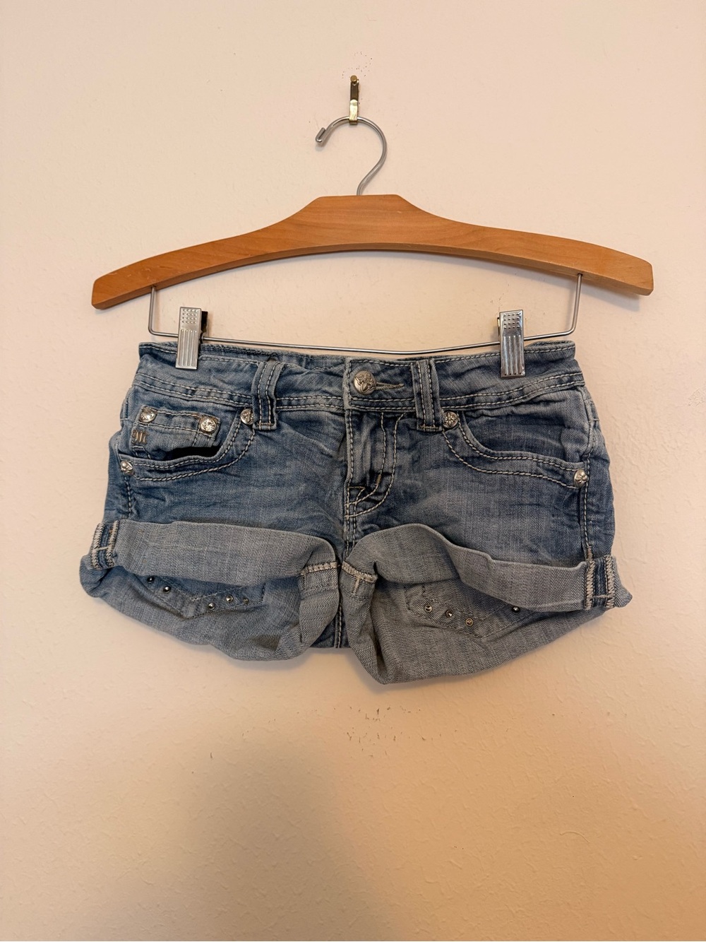 Miss Me Light Blue Rolled Cuff Denim Shorts